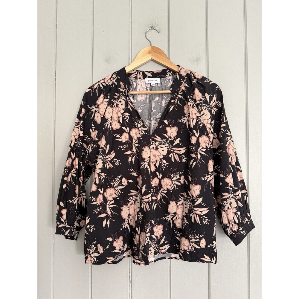 Evereve Stella Floral Print Blouse Top S Women's Cotton Blend Black Pink
